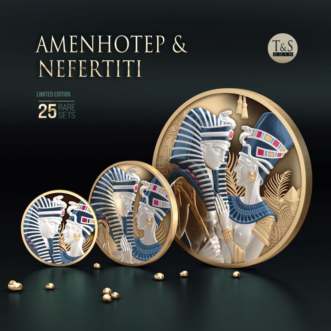 A royal couple reborn in iconic ancient Egyptian colors: Only 25 gold coin sets